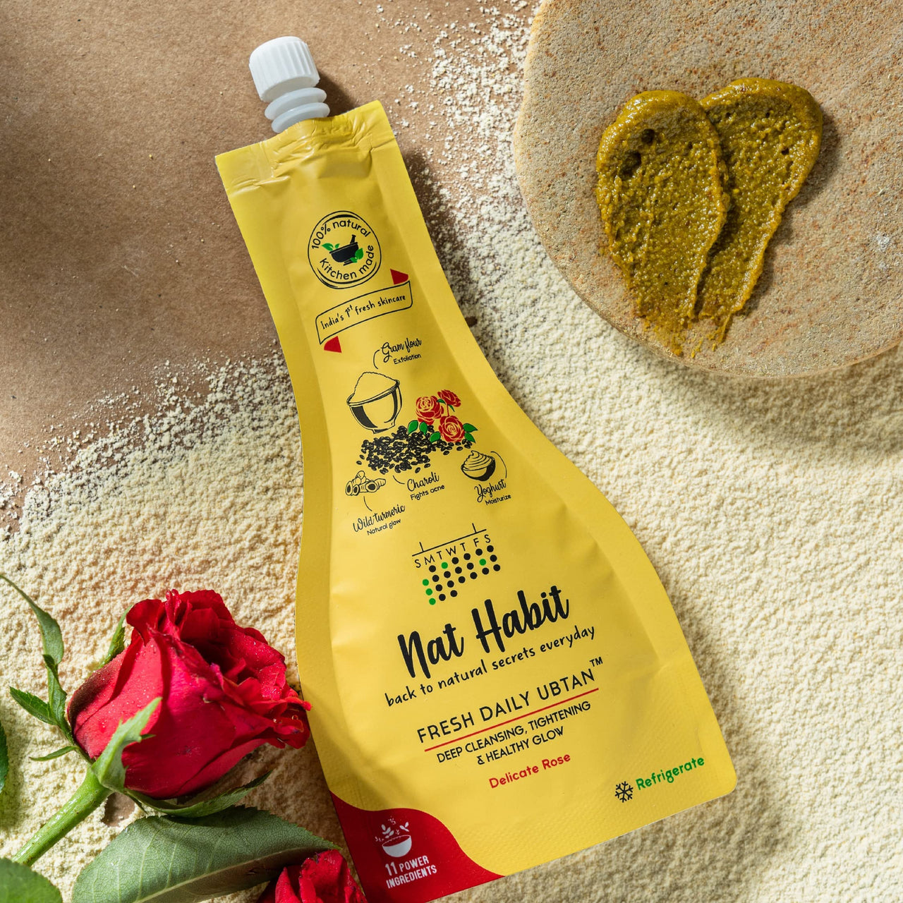 Nat Habit - Back To Natural Secrets Everyday Fresh Rose Ubtan, Face Wash, Cleanser, Face Pack Glowing Radiance, Dry & Oily Skin, Pimple, Acne Natural, Ayurvedic, (40 g) Pack of 2