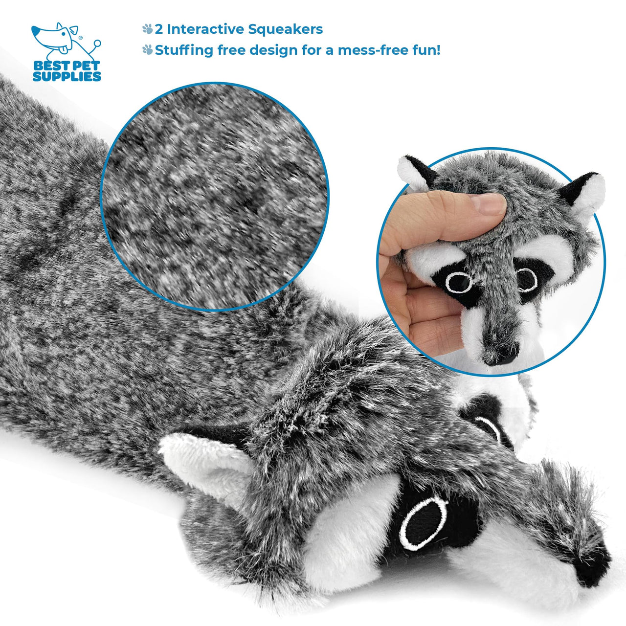 Best Pet Supplies 2-in-1 Stuffless Squeaky Dog Toys with Soft, Durable Fabric for Small, Medium, and Large Pets, No Stuffing for Indoor Play, Holds a Plastic Bottle - Fox, Raccoon, Medium