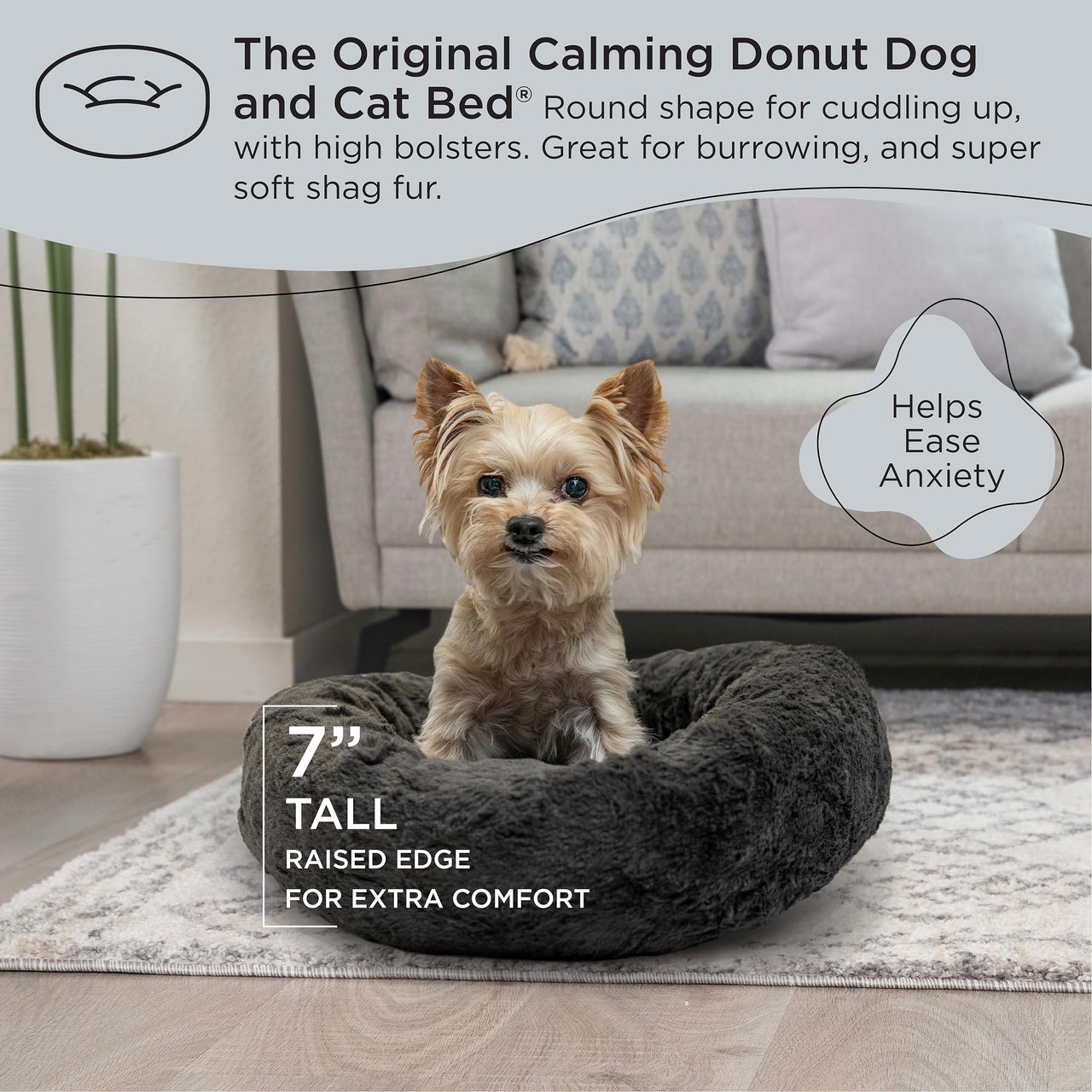 Best Friends by Sheri The Original Calming Donut Cat and Dog Bed in Lux Fur Mink, Extra Small 18" 18.0"L x 18.0"W x 7.0"Th Bed Only Lux Mink