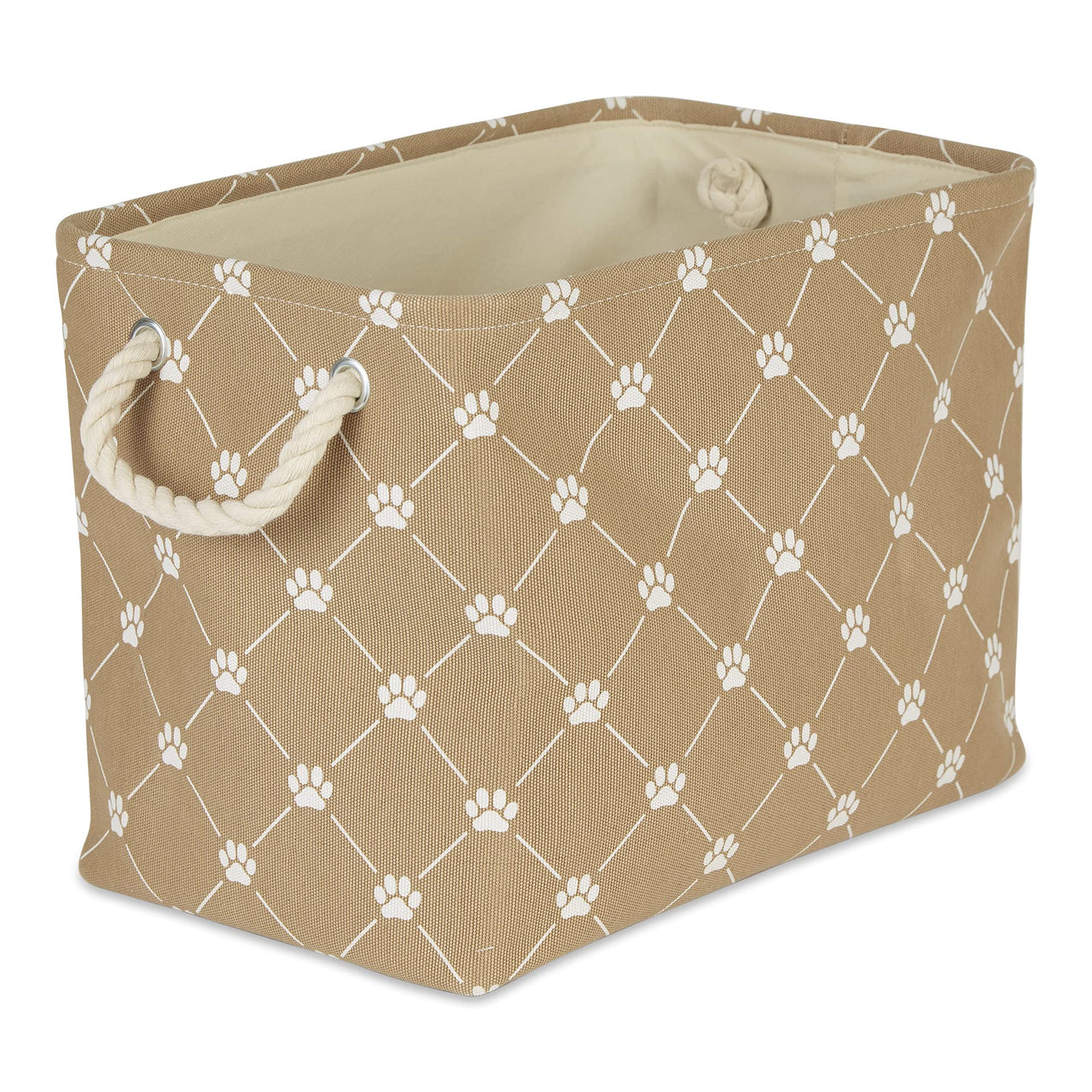 Bone Dry Pet Storage Collection Paw and Bone Print, Large Rectangle, 17.5x12x15, Taupe Trellis