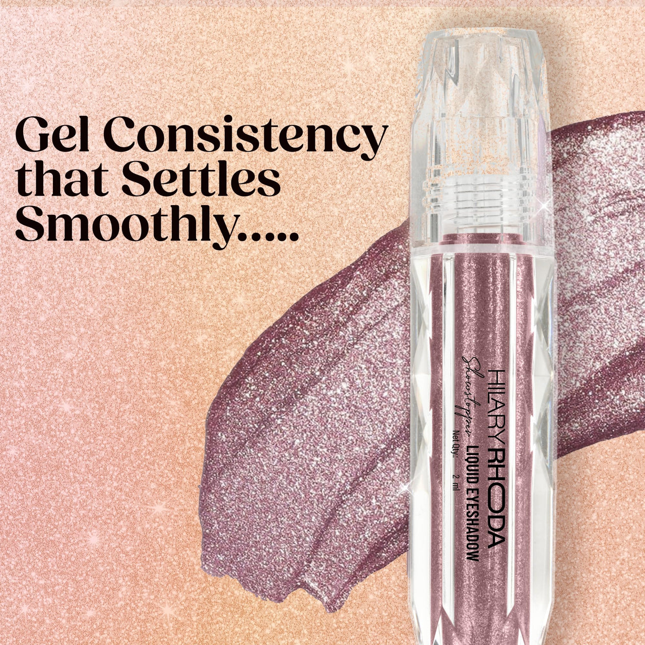 Hilary Rhoda Showstopper Liquid Eyeshadow | Gel-Based Formula | Shimmer Finish | Highly Pigmented | Blends Easily | Create Versatile Looks | 2ml (Moon Pink - Shade 01)