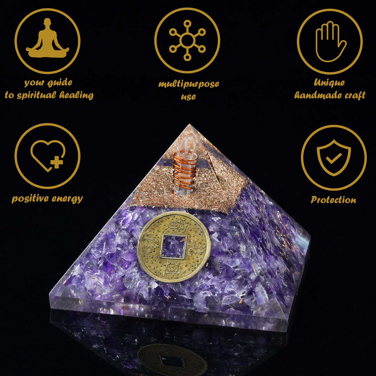 Crocon Amethyst orgone Pyramid Healing Stone orgonite Gemstone Pyramid Stones Reiki Crystal Balancing Meditation Chakra organite Gift Home Office Decor Size 3 inch app. Amethyst Stone