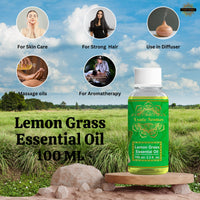 Exotic Aromas Lemongrass Essential Oil for Aroma Therapy, Stress Relief, Hair, Skin & Sleep, 100 M