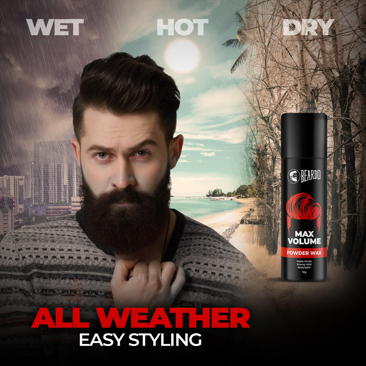 Beardo Max Volume Powder Wax 10 gm | Matte Finish | Strong Hold | Restylable | Hair Styling Wax | Hair Wax Powder For Men