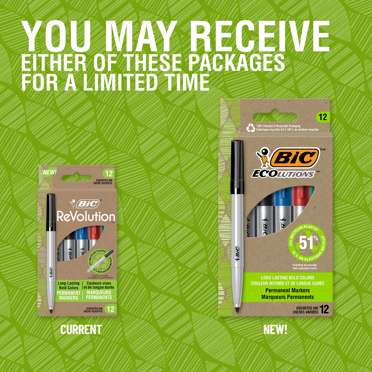 BIC ReVolution Permanent Markers, Fine Bullet Tip, Assorted Colors, Dozen