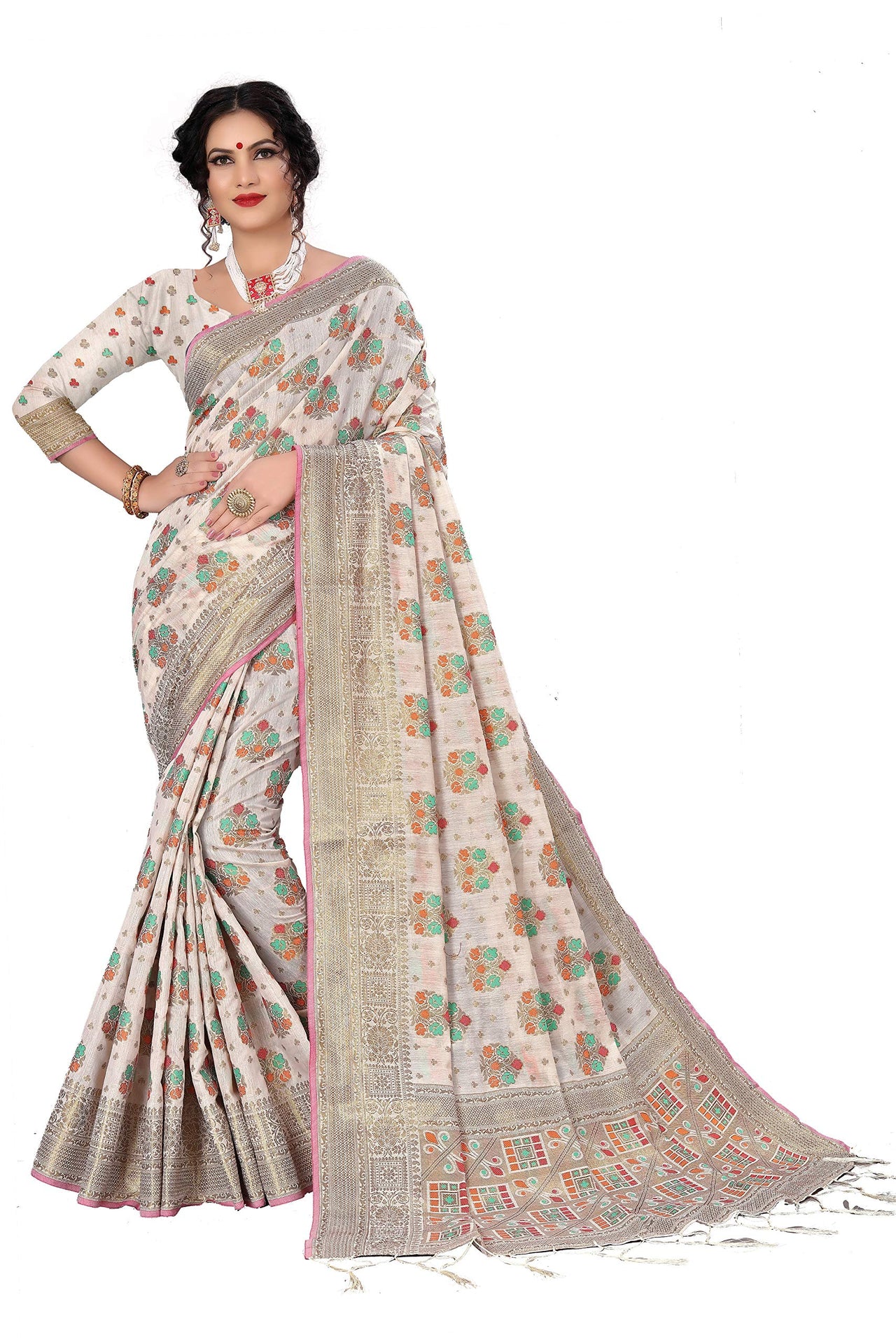 Divine International Trading Co Women's  Chanderi Saree With Blouse Piece