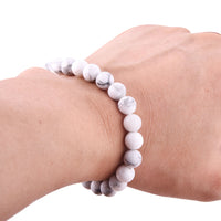 WRCXSTONE Natural 8mm Gorgeous Semi-Precious Gemstones Healing Crystal Stretch Beaded Bracelet Unisex Howlite