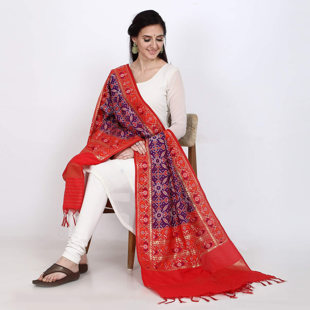 KAPAAHA Women's  Woven Silk Blend Patola Dupatta/Chunni Enough