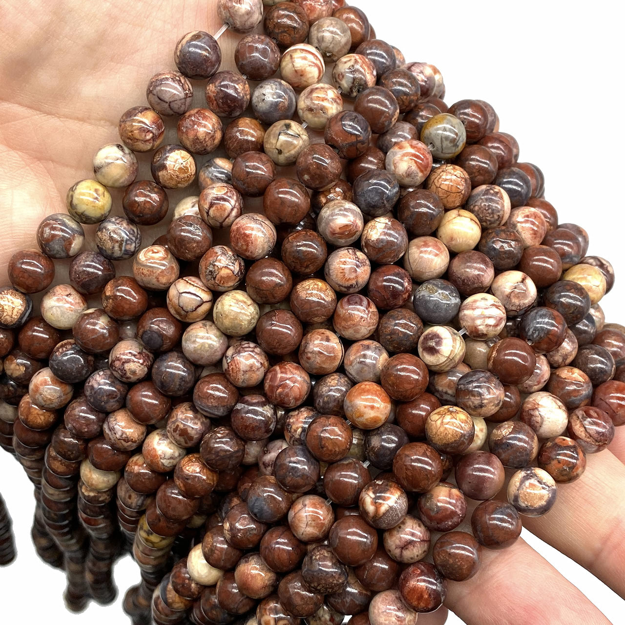 ABCGEMS Wood-Eye Jasper Beads (Exquisite Matrix- Mohs Hardness 7) Healing Energy Crystal Stone Ideal for Bracelet Necklace Ring DIY Jewelry Making Men Women Smooth Round Tiny 6mm Wood Eye Jasper