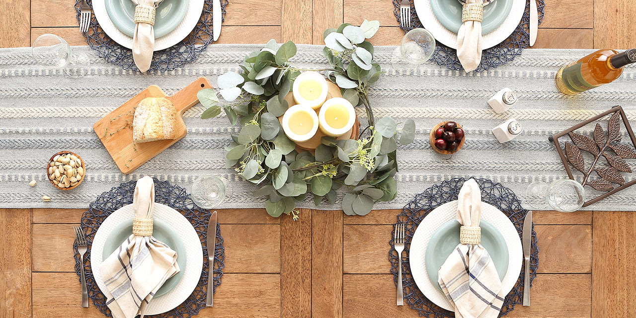 DII Farmhouse Braided Stripe Table Runner Collection, 15x72 (15x77, Fringe Included), Cool Gray 15x72" (15x77", Fringe Included) Striped