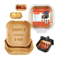 COSORI Air Fryer Liners, 100 PCS Square Disposable Paper Liners, Non-Stick Silicone Oil Coating, Little to No Cleaning, 6.5