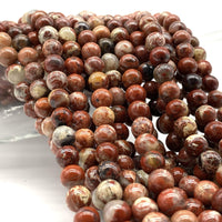 ABCGEMS Morgan-Hill California White-Lace Poppy Jasper Beads (Gorgeous Crystal Quartz Inclusion) Healing Crystal Stone Ideal for Bracelet Necklace Ring DIY Jewelry Making Men Women Smooth Round 8mm White-Lace Poppy Jasper (From USA)