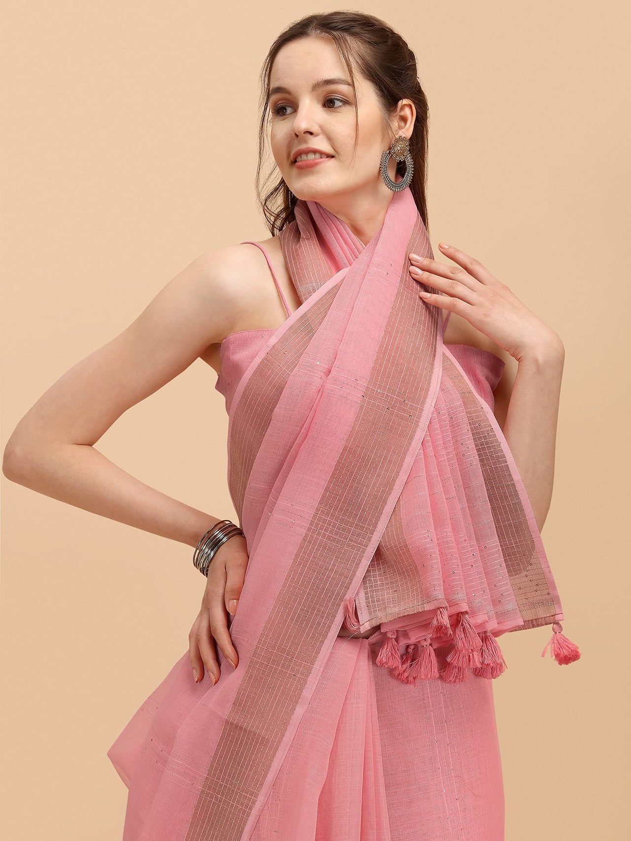 DUNGRANI Women's  Linen Saree With Blouse Piece