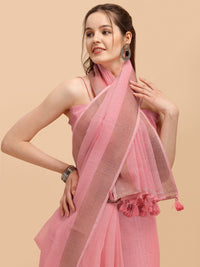 DUNGRANI Women's  Linen Saree With Blouse Piece
