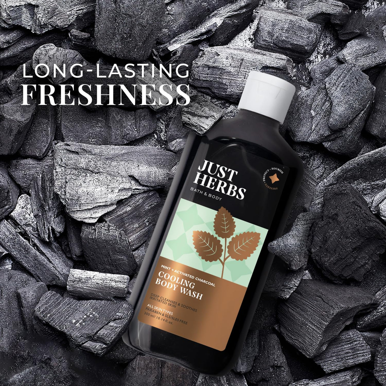 Just Herbs Grooming Kit for Men - Face and Body Scrub, Charcoal Body Wash, Rosemary Beard Oil & Hair Serum Combo Set
