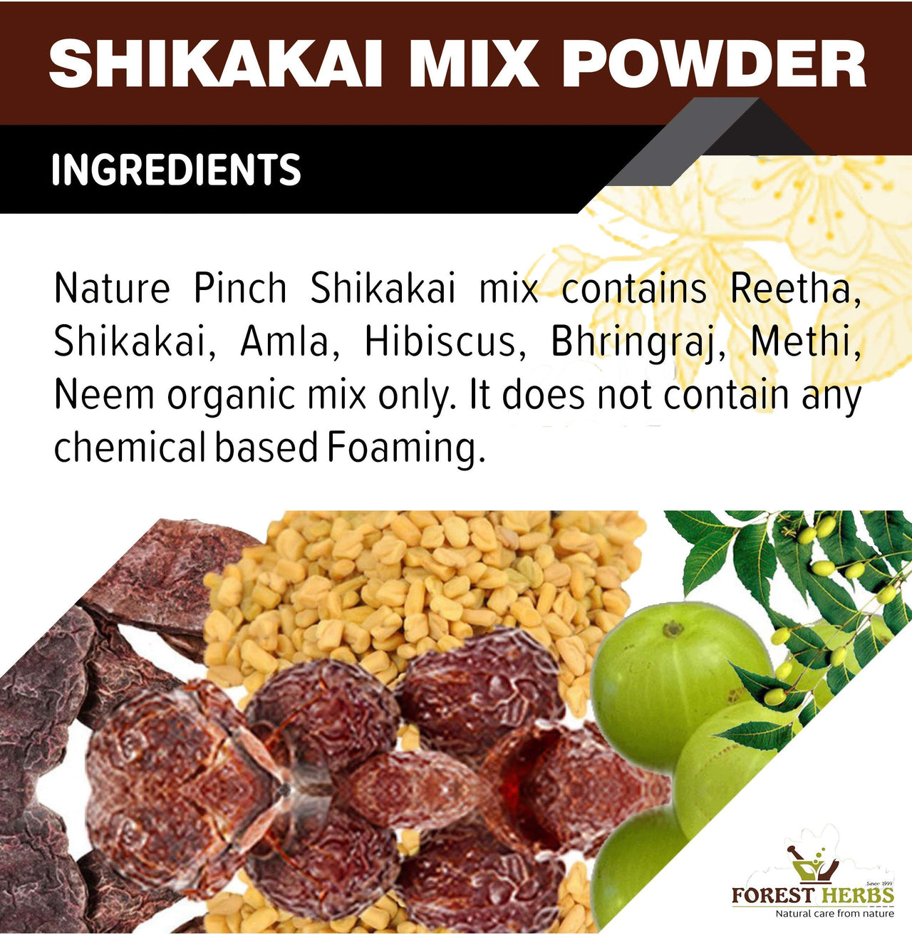 THE FOREST HERBS Natural care from nature Hair Shampoo 200G With Amla, Reetha, Shikakai, Bhringraj, Hibiscus, Neem & Methi For Hair Wash (Advanced Herbal Hair Growth Shampoo) 200G, Powder