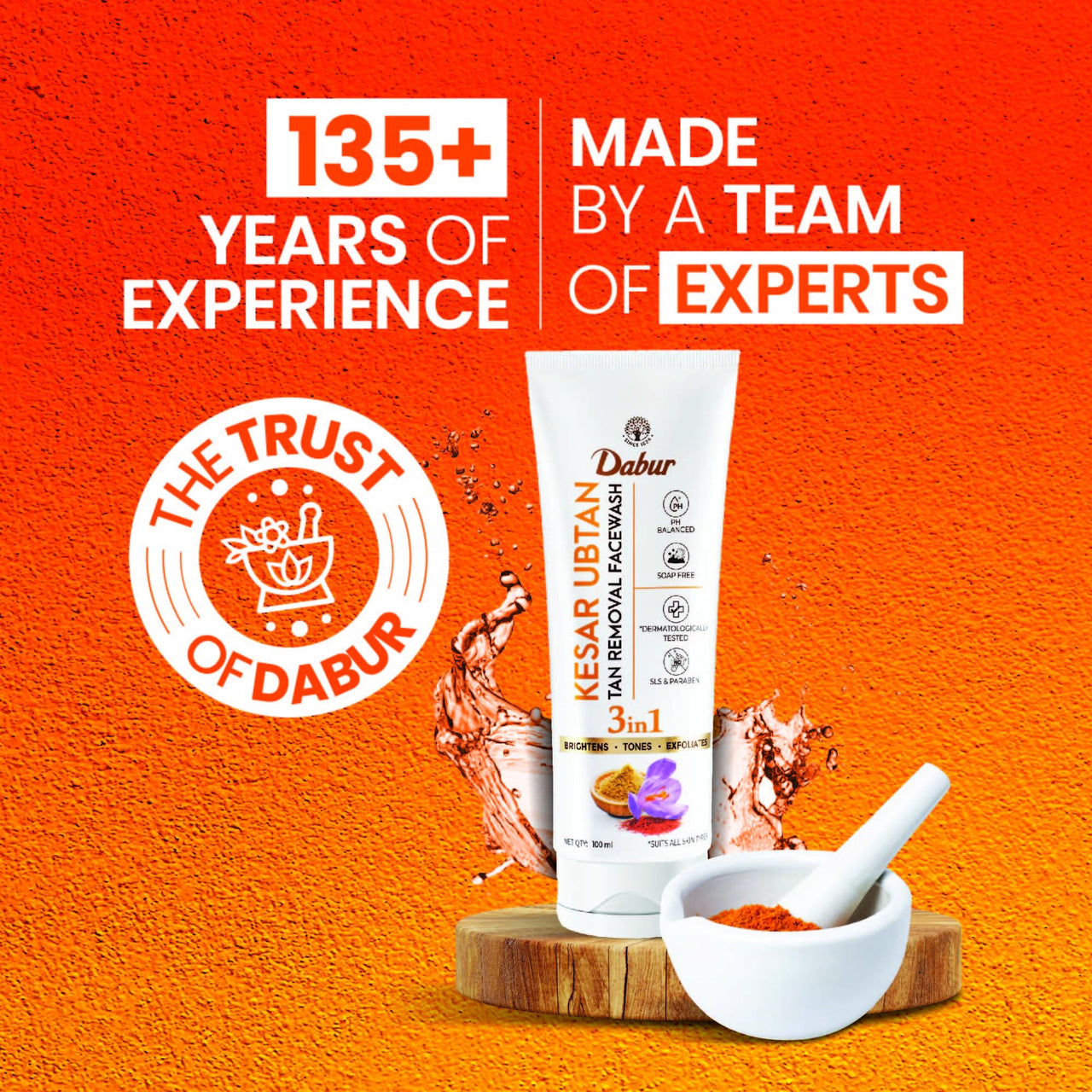 DABUR Kesar Ubtan Face Wash-100Ml|Enriched With Natural Turmeric, Niacinamide & Saffron To Brighten, Tone And Gently Exfoliate Skin|For Removing Tan, Dark Spots, Dirt & Impurities|For Men & Women
