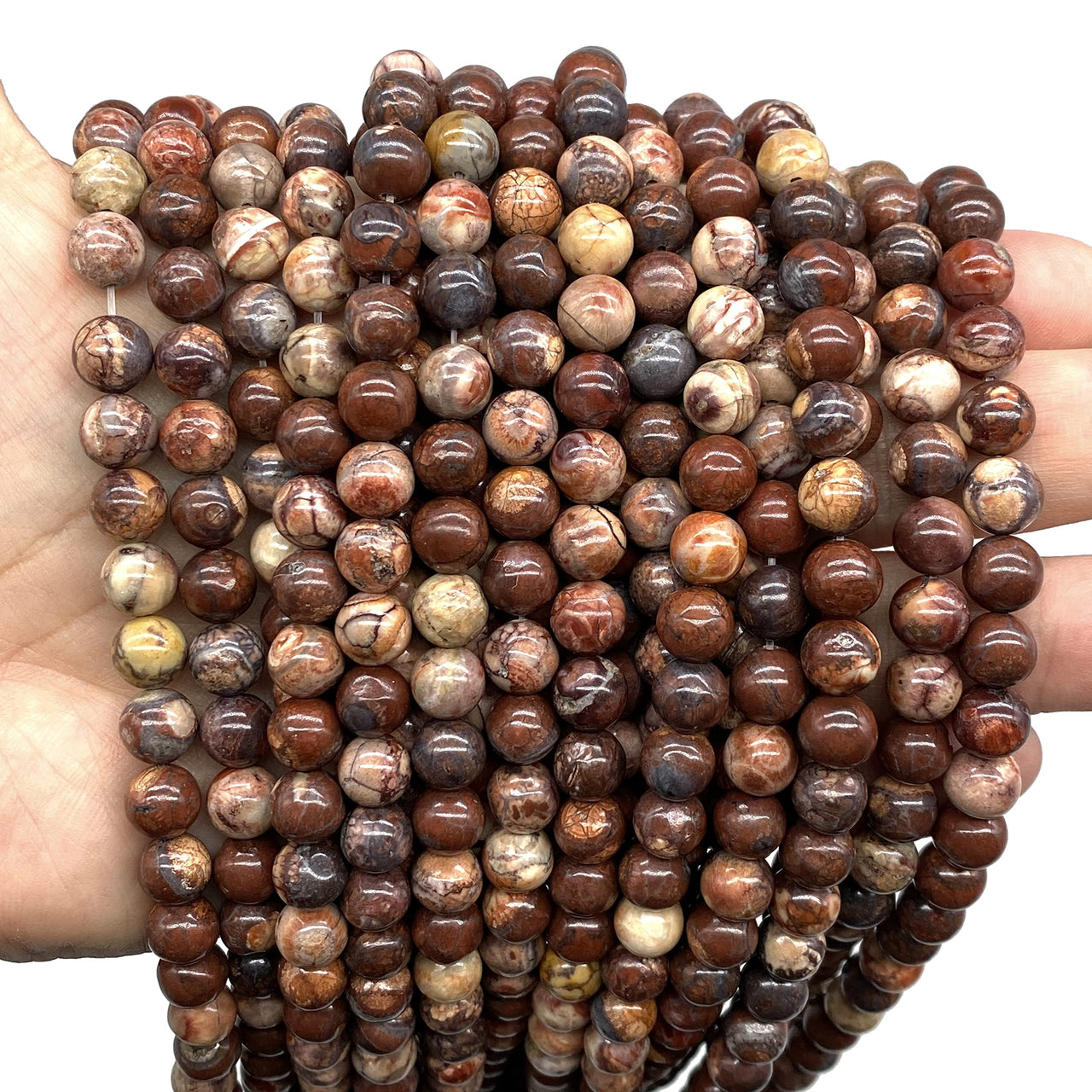 ABCGEMS Wood-Eye Jasper Beads (Exquisite Matrix- Mohs Hardness 7) Healing Energy Crystal Stone Ideal for Bracelet Necklace Ring DIY Jewelry Making Men Women Smooth Round Tiny 6mm Wood Eye Jasper