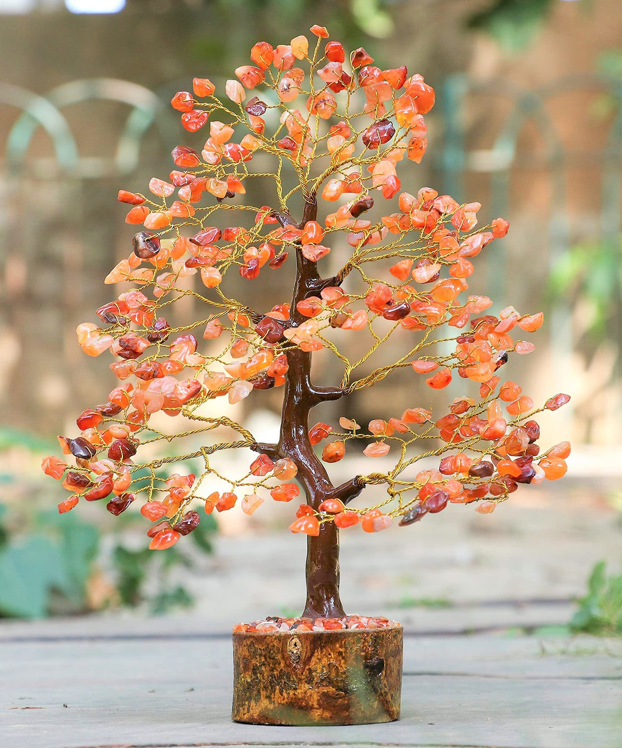 Carnelian Chakra Tree of Life - Crystal Tree for Positive Energy, Handmade Gemstone Tree - Feng Shui Decor, Good Luck Money Tree Bonsai - Orange Healing Crystals for Sacral Chakra, Prosperity Gift Carnelian (Golden Wire)