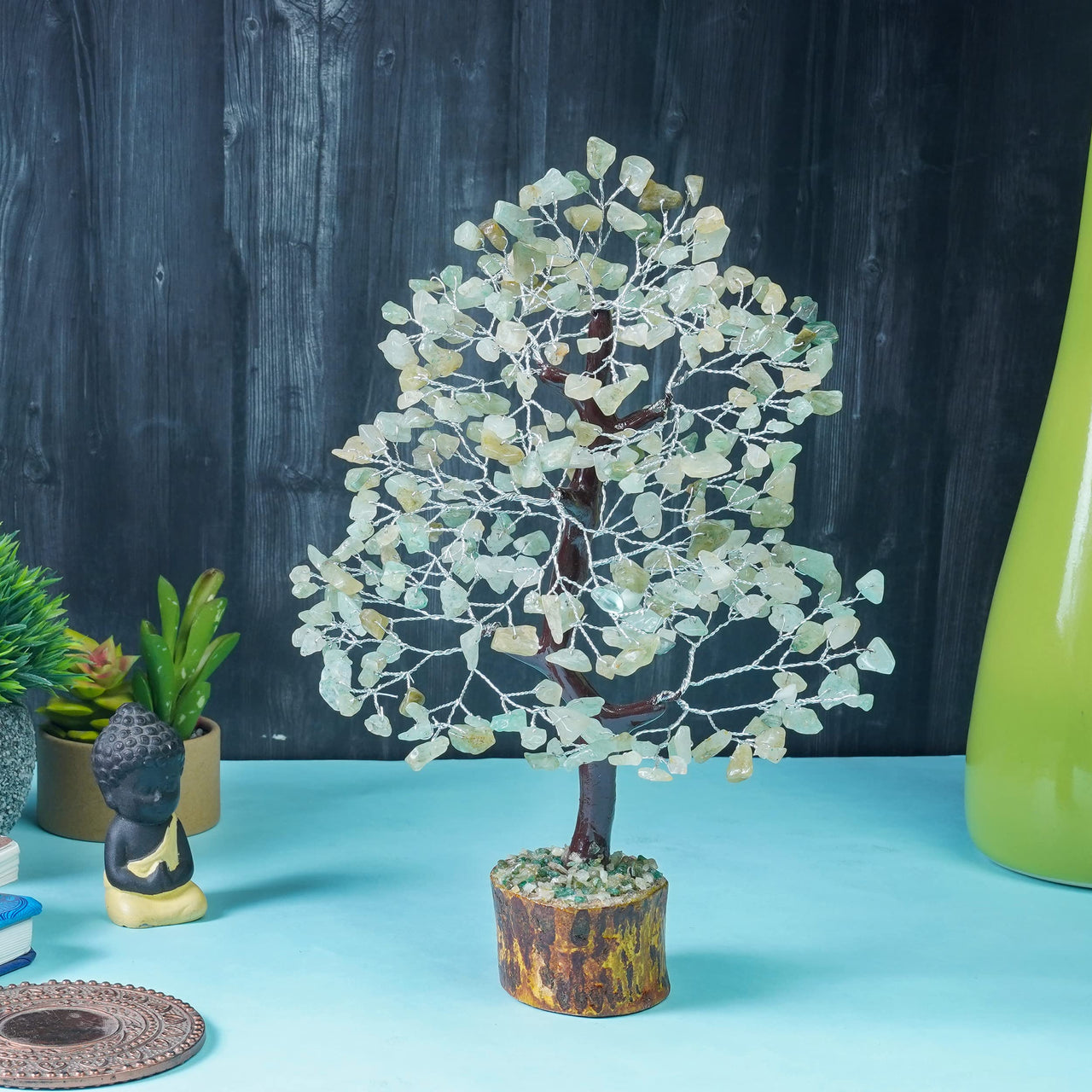 Green Jade Crystal Tree of Life - Chakra Tree for Positive Energy, Gemstone Tree, Feng Shui Tree Decor - Money Tree Bonsai - Healing Crystal Tree - Meditation Accessories, Spiritual Gift - Gem Tree Green Jade (Silver Wire)