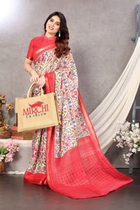 MIRCHI FASHION Women's  Fancy Penny Cotton Blend Kalamkari Printed Saree with Blouse Piece