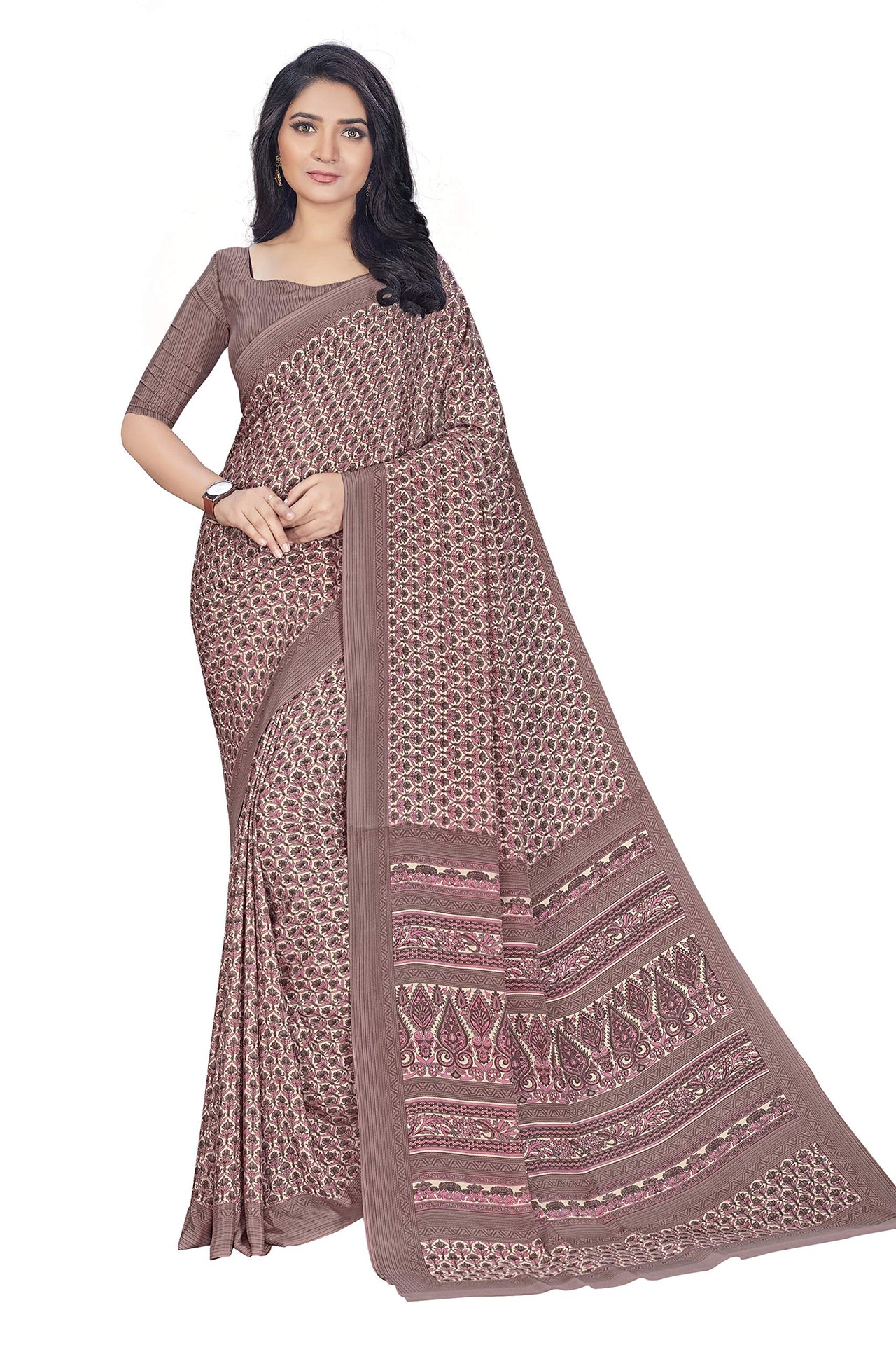Vimla Women's  Multicolor Crepe Silk Uniform Saree with Blouse