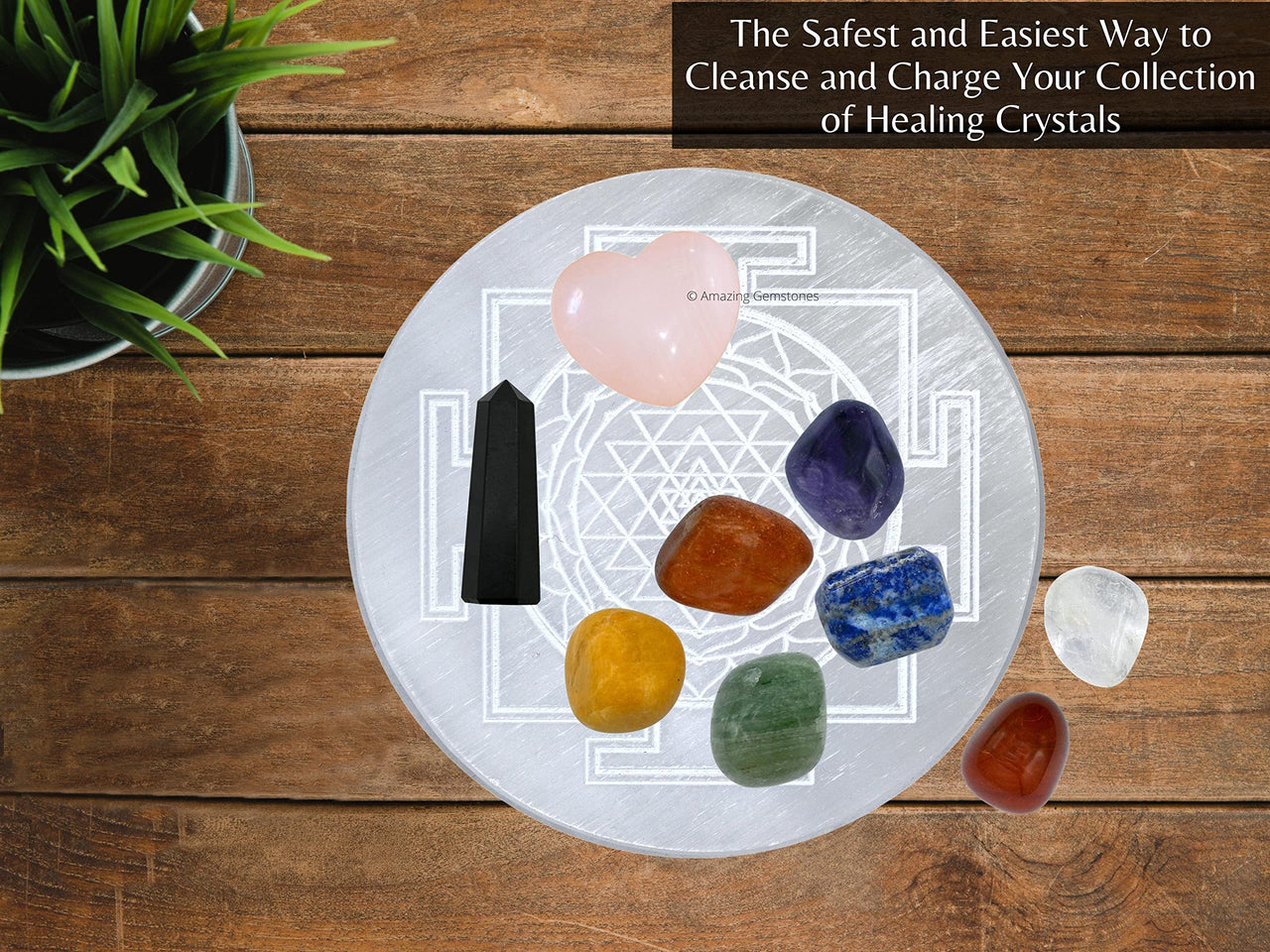 Selenite Crystal Charging Plate For Crystals And Healing Stones, 4.5" Selenite Crystal Plate Engraved Sri Yantra Coaster For Home Office Table Decor (Selenite Round Disc)