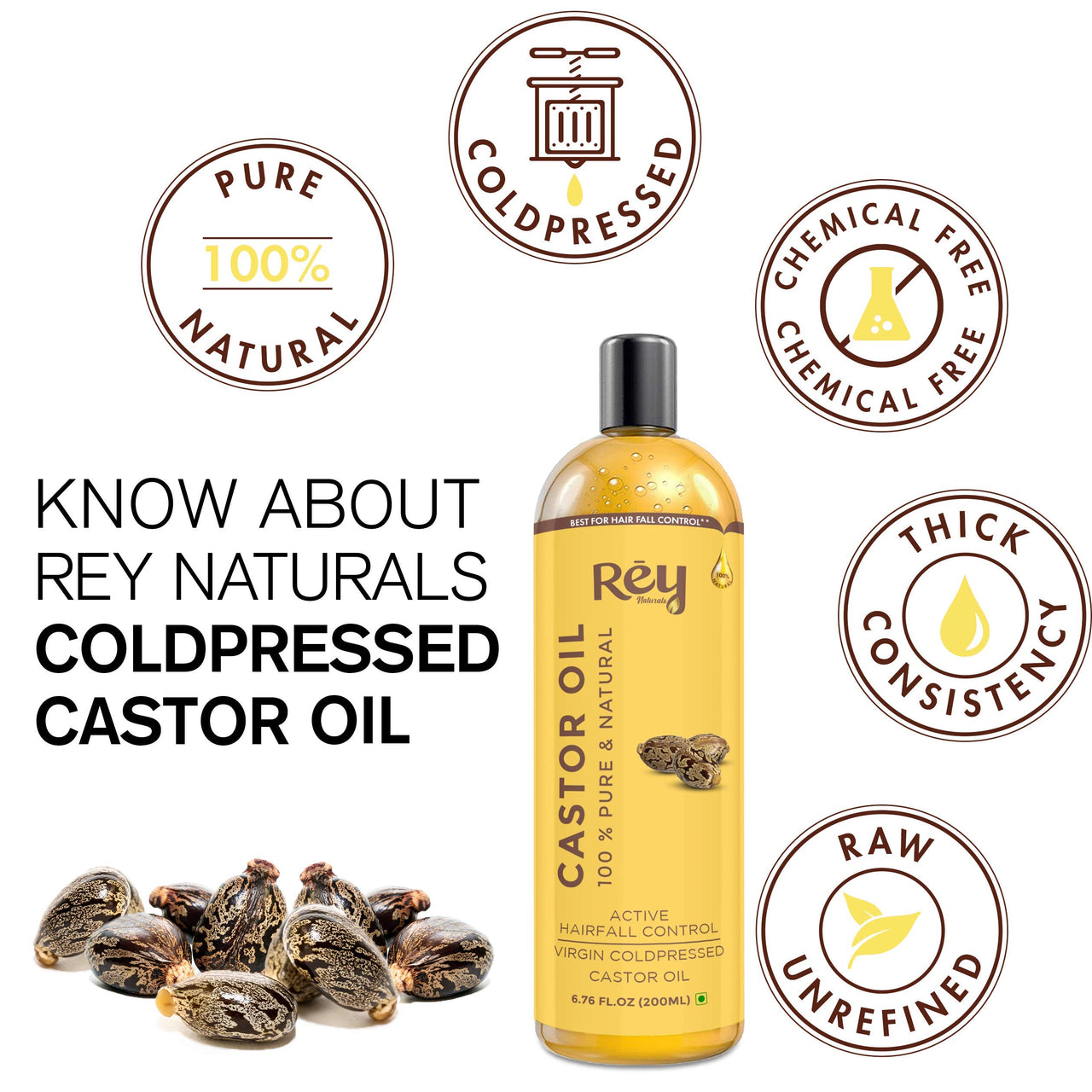 Rey Naturals Almond Oil & Castor Oil For Hair Growth, Hair Fall Control & Hydrated Scalp (Arandi Ka Tel, Badam Oil) - 200ml*2 | Cold Pressed Oil For Healthy Hair | Herbal Hair Oil For Men & Women