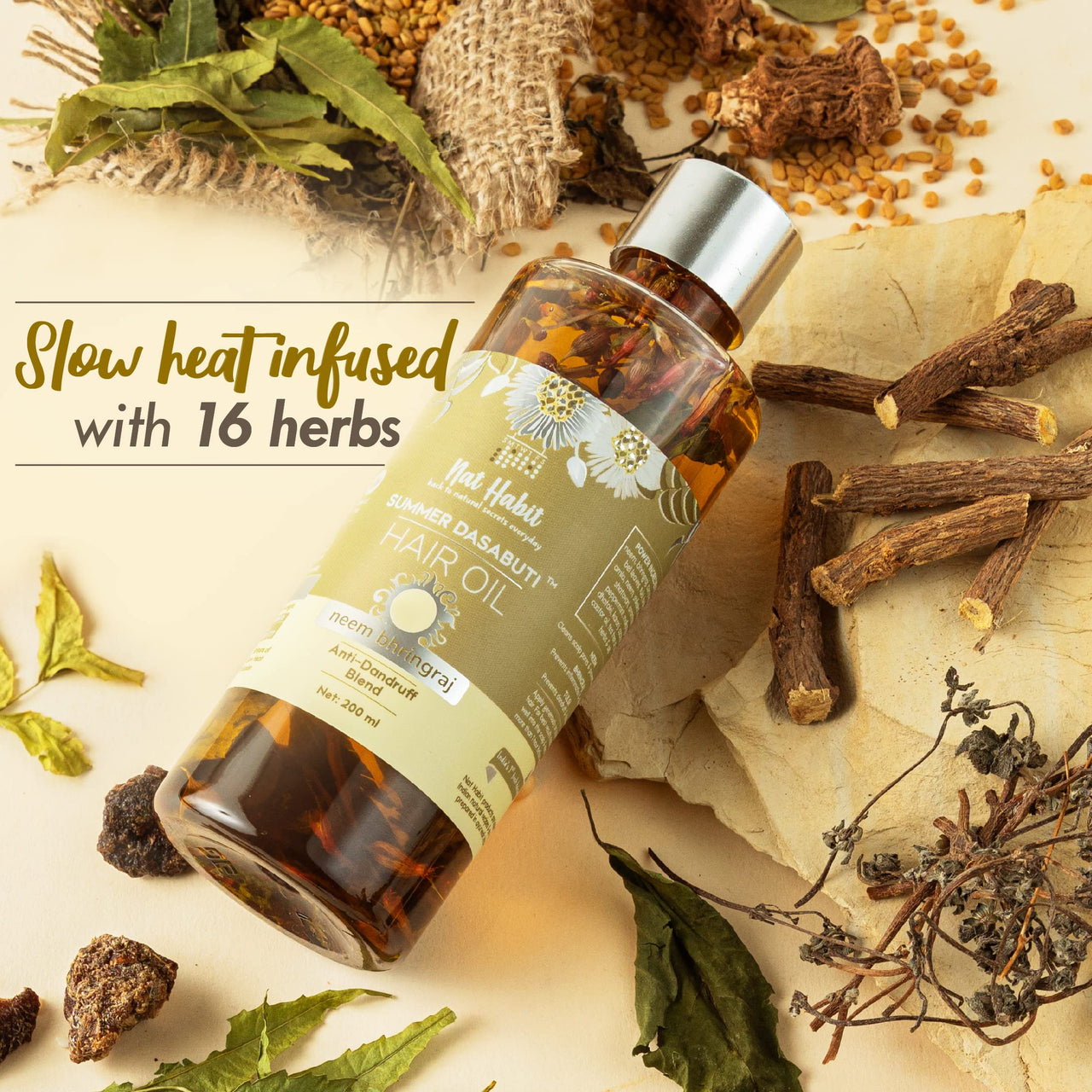 Nat Habit Anti Dandruff Hair Oil, Neem Bhringraj Summer Hair Oil For Women &Men, Suitable For All Hair Types, With Amla, brahmi, Shikakai, Castor & Methi,200ml