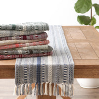 DII Farmhouse Braided Stripe Table Runner Collection, 15x72 (15x77, Fringe Included), French Blue 15x72