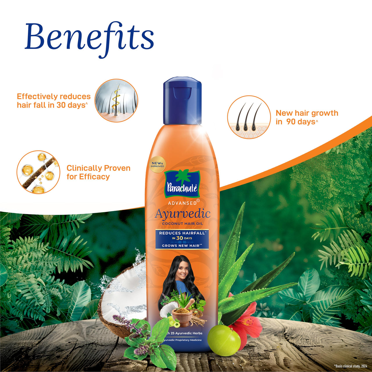 Parachute Advansed Ayurvedic Coconut Hair Oil | For Hair Fall Control & Hair Growth | With Coconut & 25 Ayurvedic Herbs like Amla, Neem, Bhringraj, Brahmi, Methi etc | Clinically Proven to Reduce Hair Fall in 30 Days | 300ml