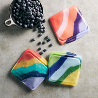 Stasher Reusable Silicone Storage Bag, Food Storage Container, Microwave and Dishwasher Safe, Leak-free, Bundle 3-Pack, Rainbow Splash + Purple Wave + Blue Current Multi