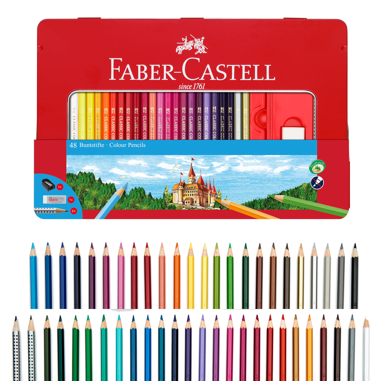 Faber-Castell Classic Colored Pencils Tin Set, 48 Vibrant Colors In Sturdy Metal Case 48 Count Drawing & Sketching