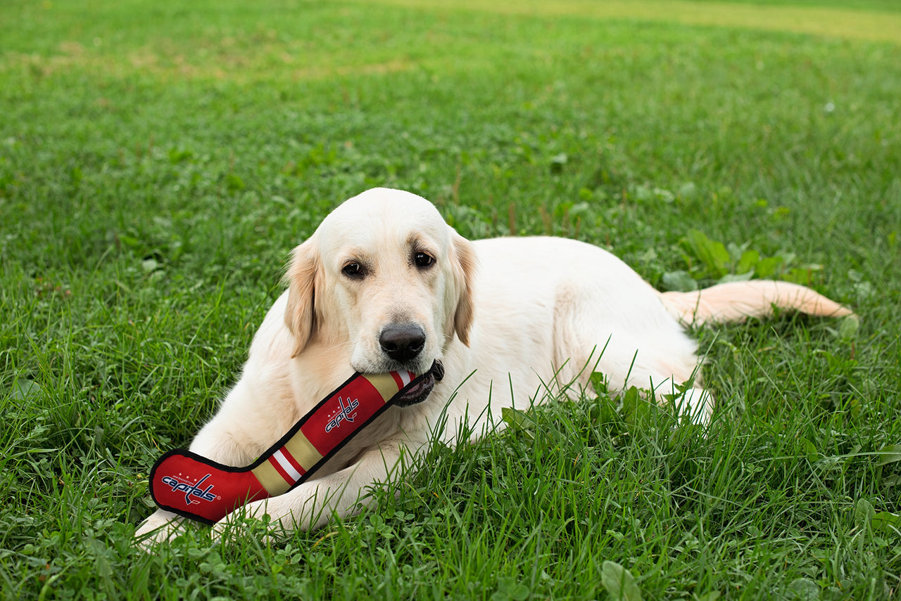 Pets First Dog Toy Tough Nylon with Inner Squeaker Licensed by NHL Washington Capitals Hockey Stick Toy for Dogs & Cats Play Hockey with Your Pet , 16 inch (Pack of 1) (CAP-3232) 16 inches long