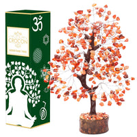 Carnelian Chakra Tree of Life - Crystal Tree for Positive Energy, Handmade Gemstone Tree - Feng Shui Decor, Good Luck Money Tree Bonsai - Orange Healing Crystals for Sacral Chakra, Prosperity Gift Carnelian (Silver Wire)