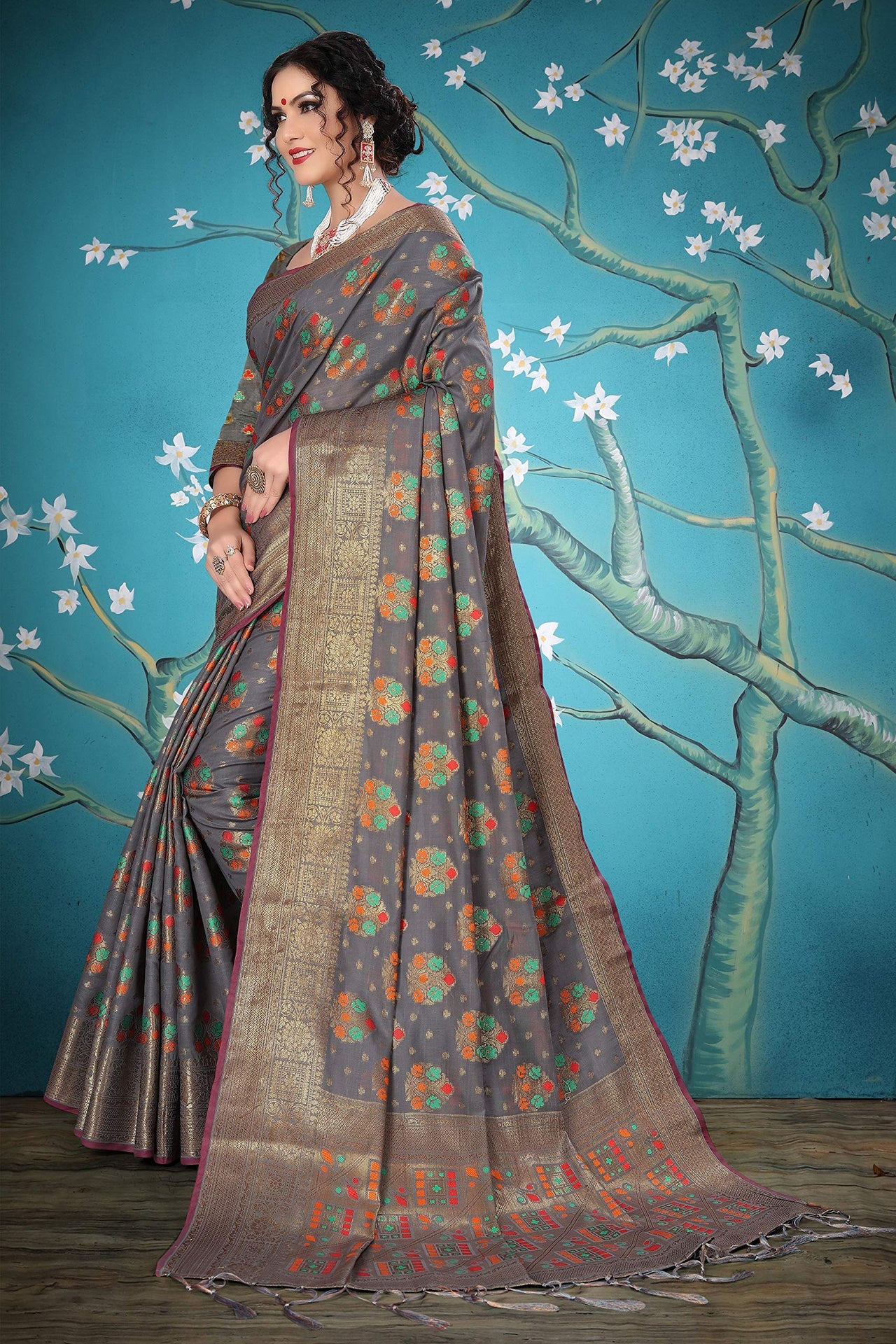 Divine International Trading Co Women's  Chanderi Saree With Blouse Piece