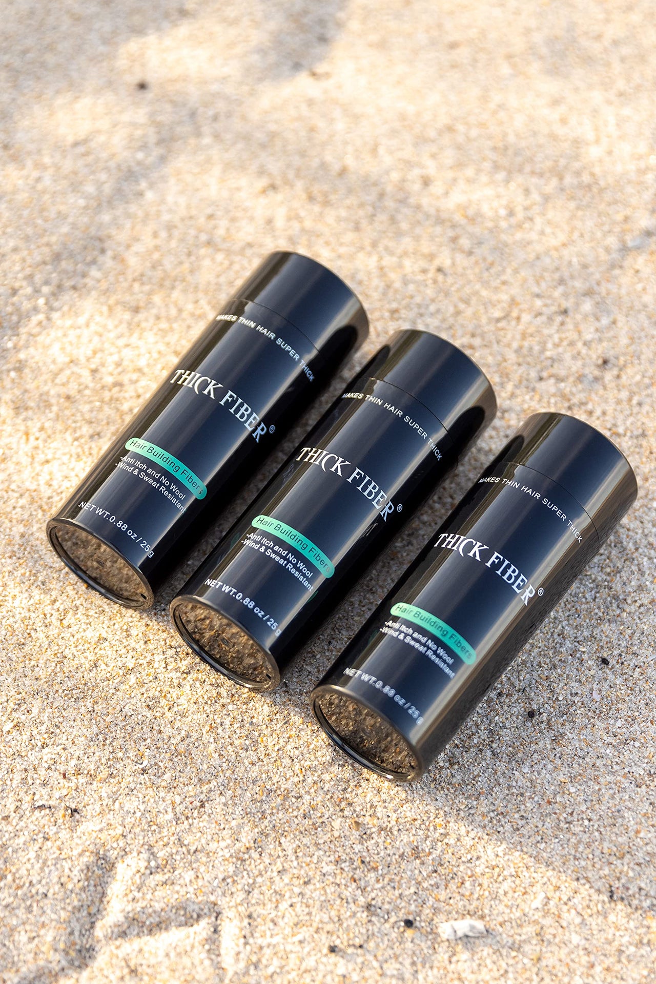 THICK FIBER - Fibers for Thinning Hair & Bald spots (BLACK, Pack of 3) - 25g Bottle - Conceals Hair Loss in Seconds For Women & Men