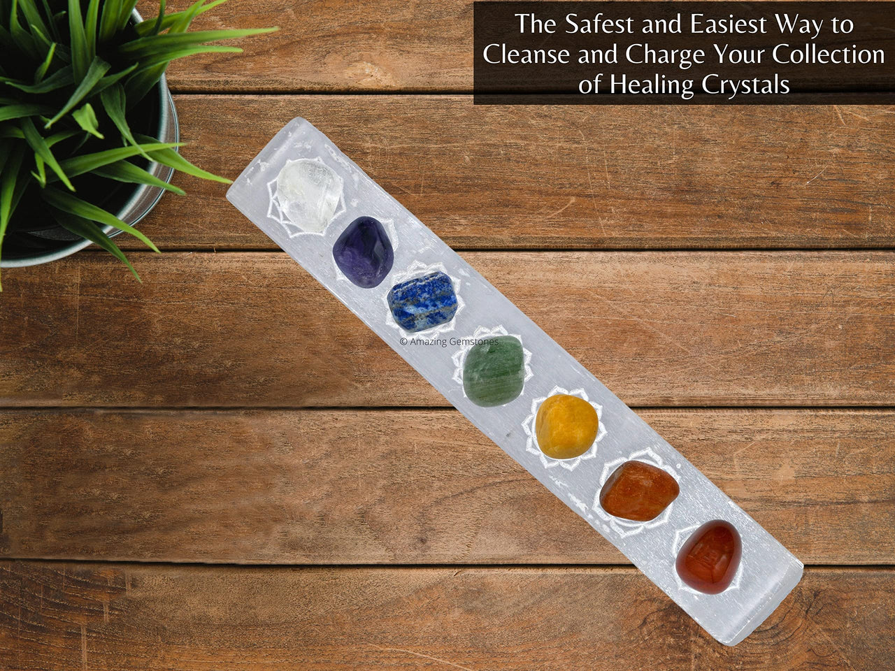 Selenite Crystal Charging Plate For Crystals And Healing Stones, 7.5" Selenite Crystal Plate Engraved Chakra Coaster For Home Office Table Decor (Selenite Stick) Rectangle