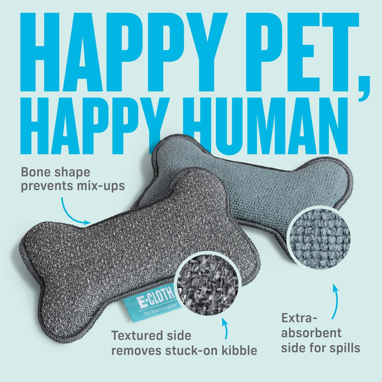 E-Cloth Pet Bowl Scrubber - Bone-Shaped Pet Bowl Cleaning Scrubber, Reusable, 100 Wash Guarantee - 2 Pack