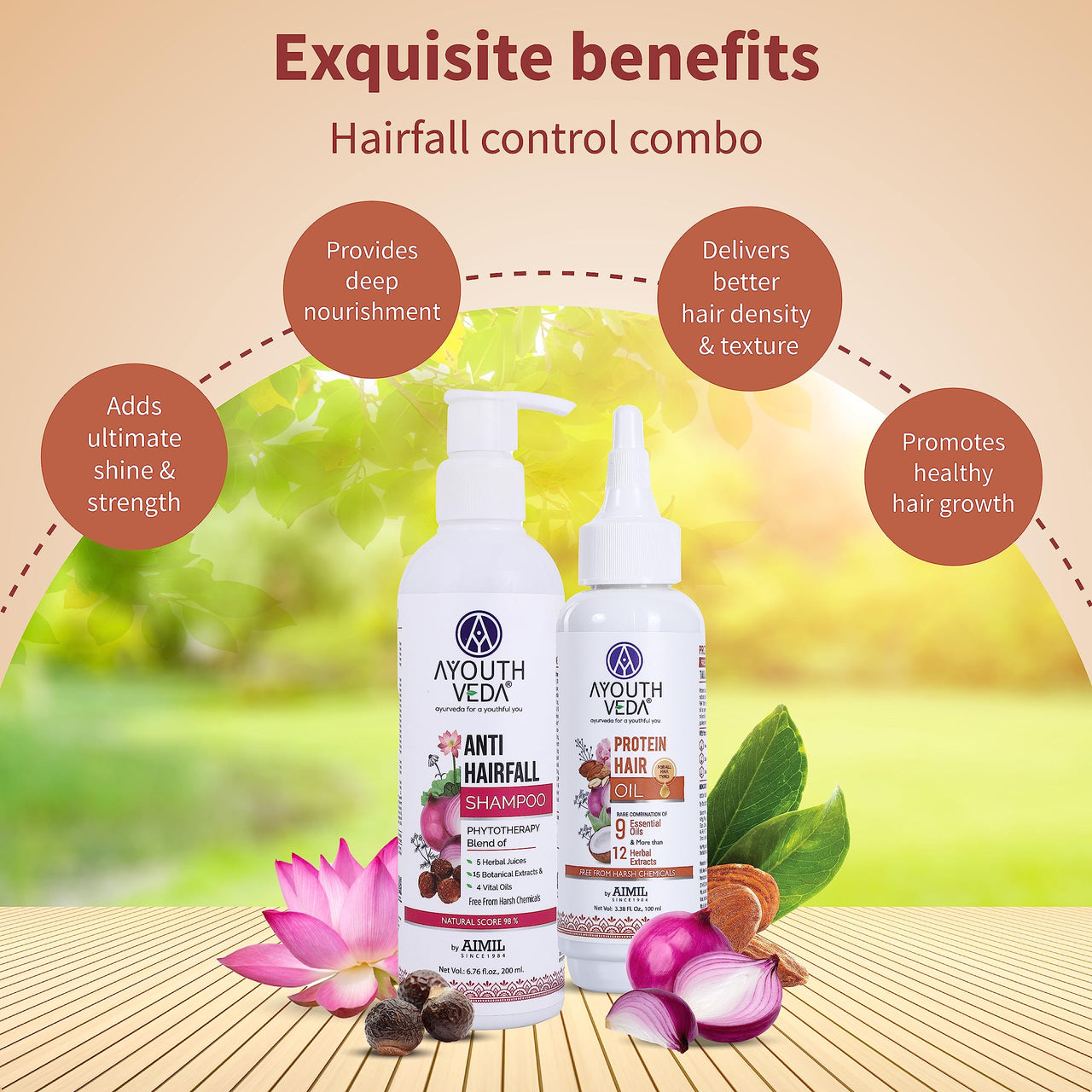 Ayouthveda Anti-hairfall Shampoo 200ml & Protein Hair Oil 100ml Combo Pack for Healthy Hair Growth & Deep Nourishment | Fights Dandruff Control Hair Breakage & Hair Fall | Blend of Essential Oil & Herbal Extracts