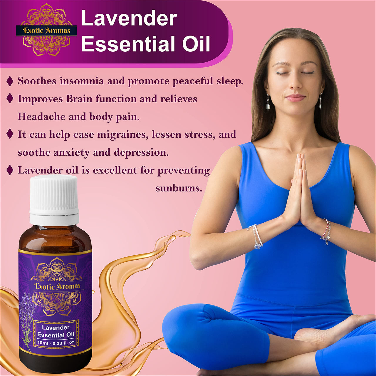 Exotic Aromas Lavender Essential Oil & Rose Oil, Pack of 2