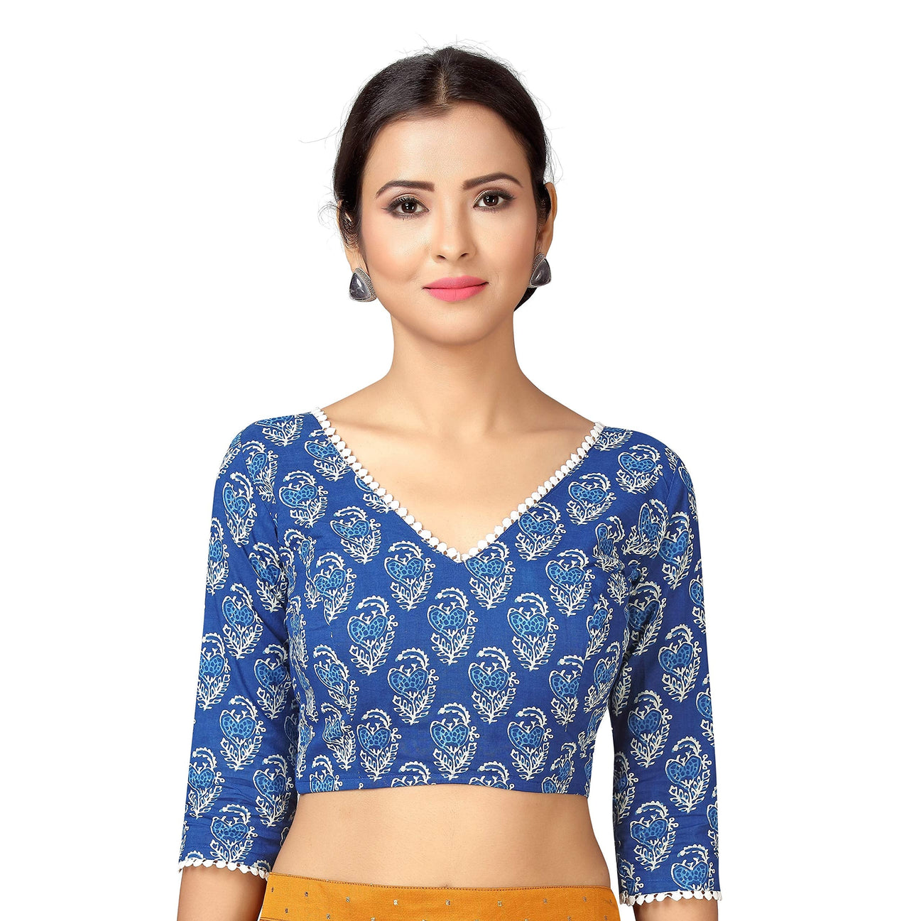X3 Women's  Cotton Printed 3/4 Sleeves Saree