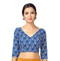 X3 Women's  Cotton Printed 3/4 Sleeves Saree