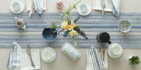 DII Farmhouse Braided Stripe Table Runner Collection, 15x72 (15x77, Fringe Included), Stonewash Blue 15x72