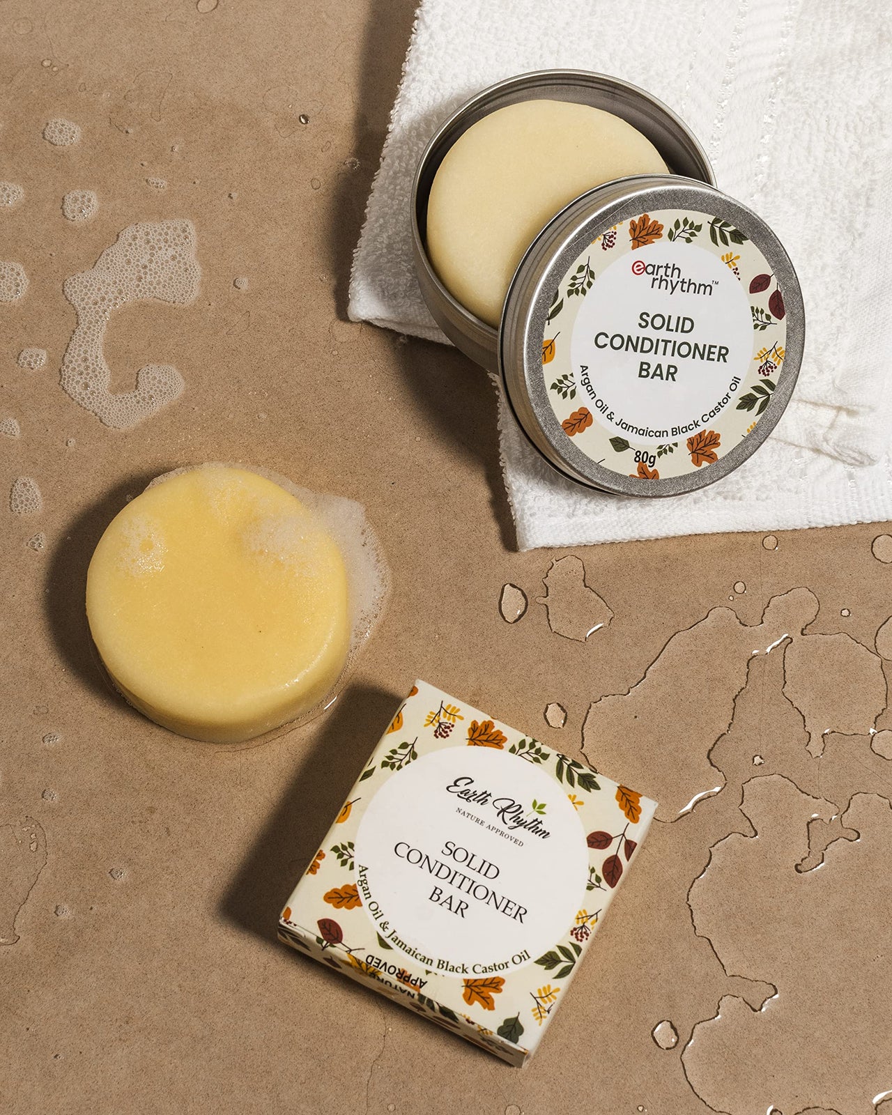 Earth Rhythm Argan Conditioner Bar, | Deep Conditions Hair, Balance Scalp pH levels, Prevent Dryness, Boost Shine, Certified Natural, Plastic Free - 80g