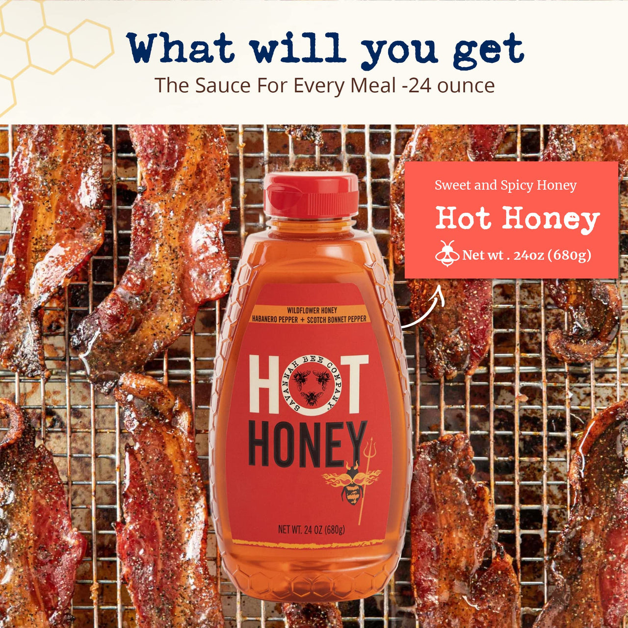 Savannah Bee Company Hot Honey Gluten Free and 100% Pure Honey Infused with Sweet Wildflower Honey and Heat from Scotch Bonnet and Habanero Peppers 24 oz