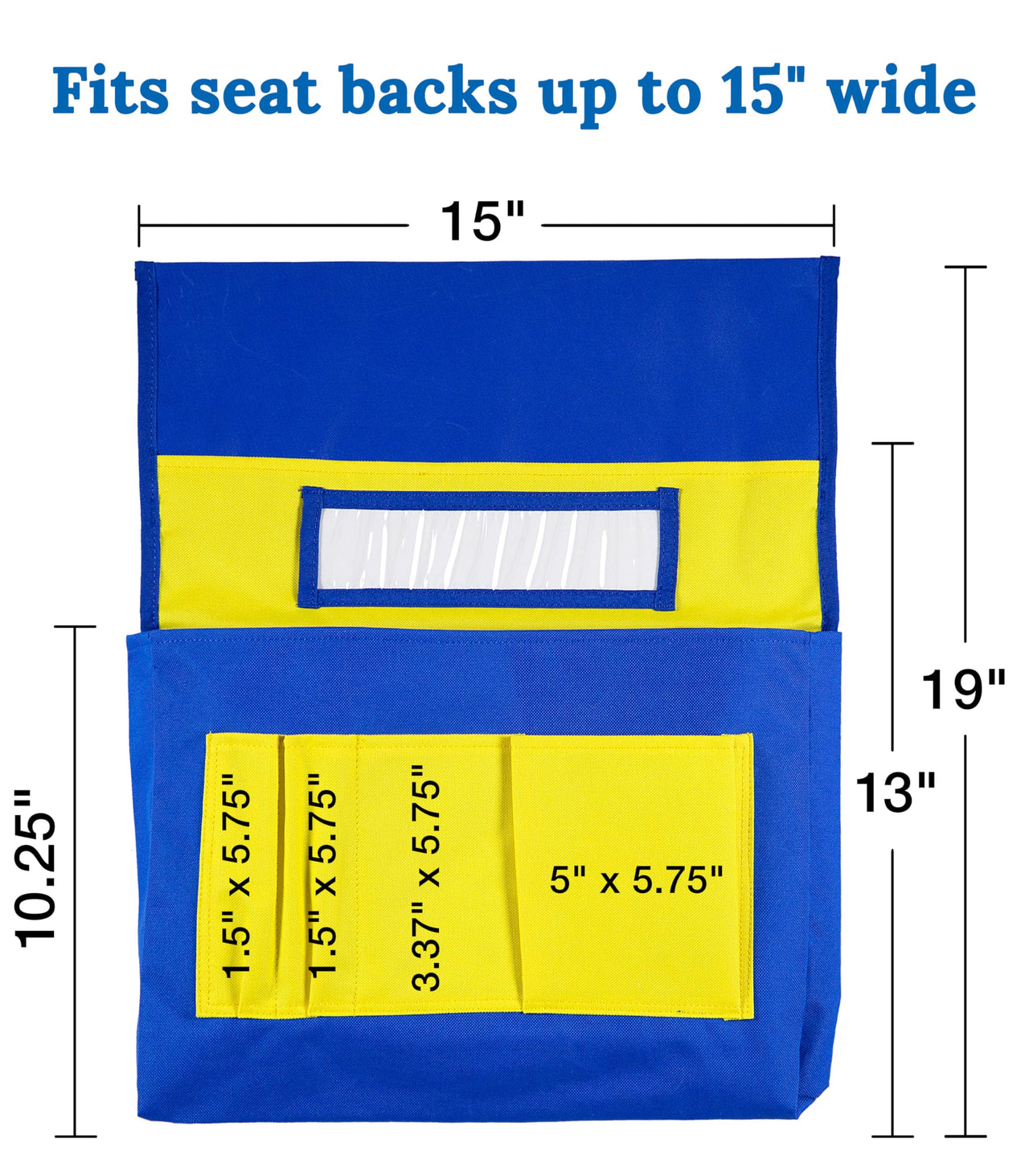 Carson Dellosa 15" W x 19" H Canvas Blue and Yellow Chairback Buddy Pocket Chart, Classroom Chair Organizer, Classroom Chair Storage with 6 Chair Pockets and Student Name Tag, Seat Storage Organizer 1 pack Blue & Yellow
