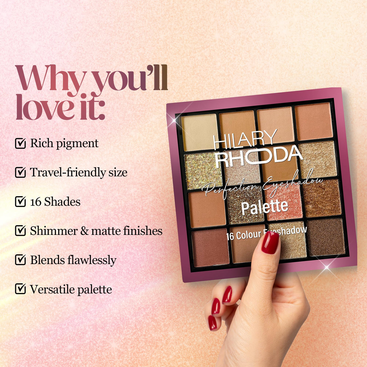 Hilary Rhoda Perfection Eyeshadow Palette|Highly Pigmented Eyeshadow Palette|Matte&Shimmer Finish|Long Lasting Eyeshadow For Women|Blendable Eyeshadow|20.8G|16 Shades (Shade 3),Multicolor