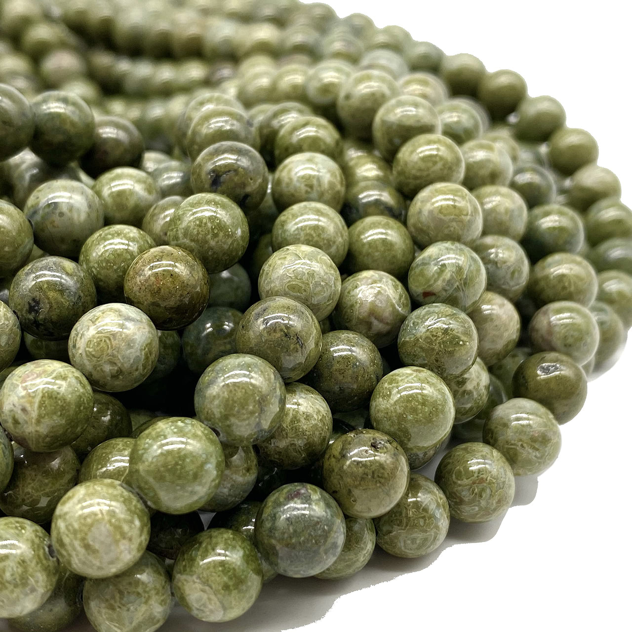 ABCGEMS African Light-Green Brecciated Jasper Beads (Gorgeous Veined Patterns in Beige) Healing Chakra Energy Crystal Stone Ideal for Bracelet Necklace Ring DIY Jewelry Making Craft Smooth Round 8mm Light-Green Brecciated Jasper (From Africa)