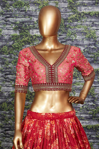 Zeel Clothing Floral Organza Semi-Stitched Lehenga Choli for Women